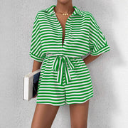 Women's Mid-Sleeve Color-Block Jumpsuit with Belt