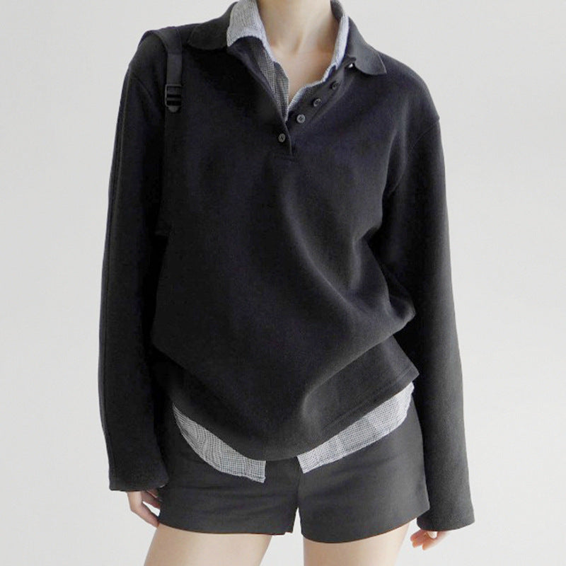 Chic Contrast Stitching False Two-Piece Sweater