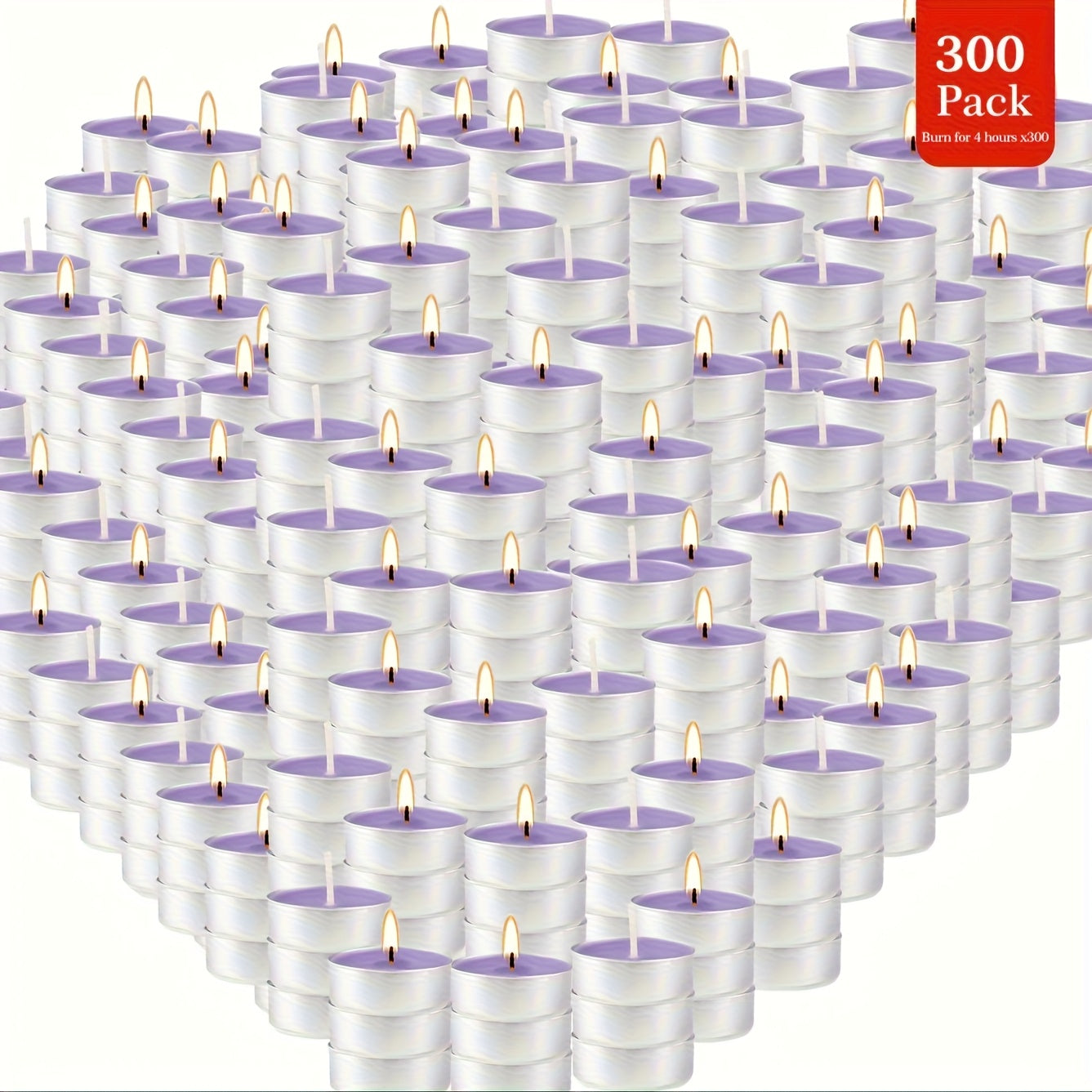 300 pcs Lavender Scented Soy Wax Tea Light Candles – Purple, 4‑Hour Burn, Smokeless and Drip‑Free