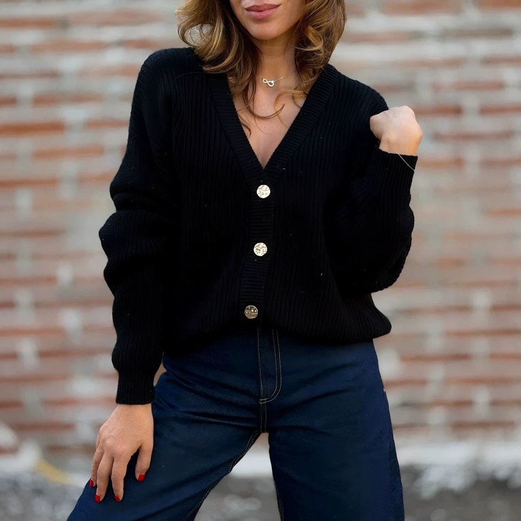 V-neck Knitted Cardigan Womens Sweater Coat
