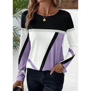 Geometric Print Contrast Stitching Pullover Top