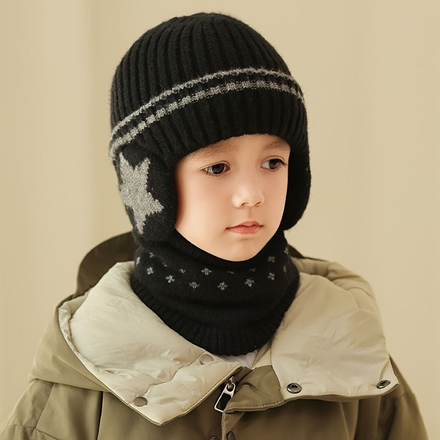 Kids' Knitted Hat and Scarf Set with Ear Protection