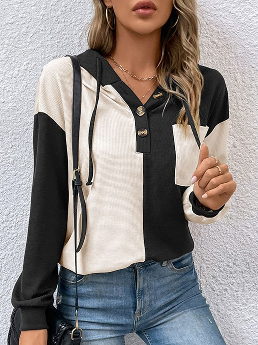 Chic Colorblock Hooded Pullover Sweater for Women