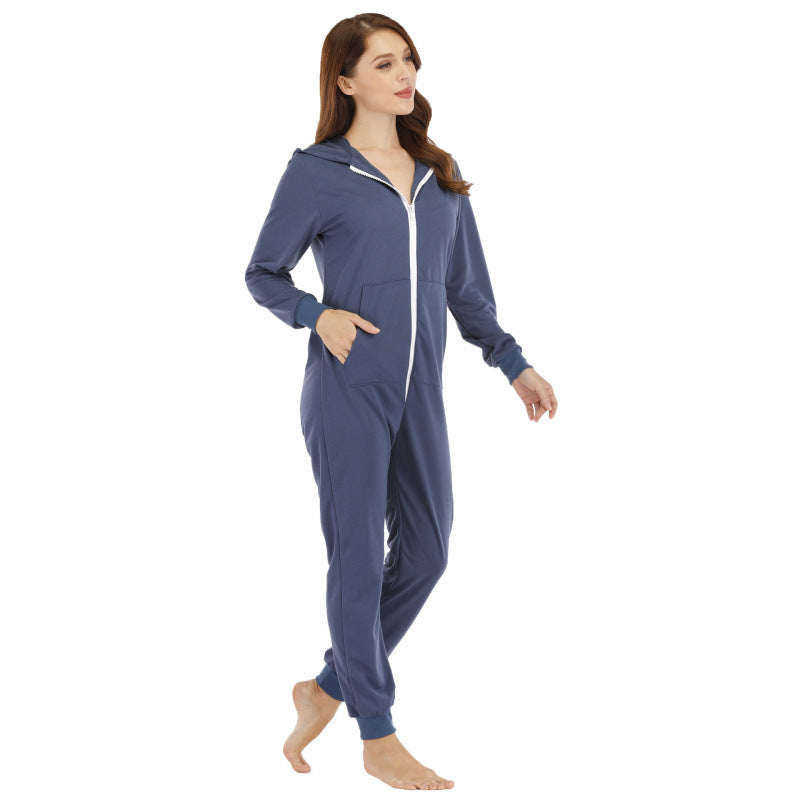 Womens Fashionable Hooded Jumpsuit Loungewear