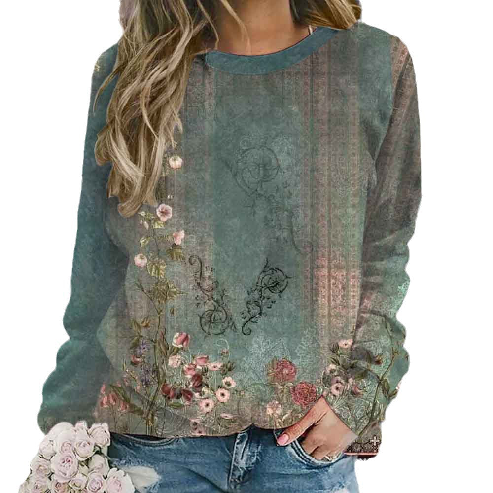 Women's Retro Tie-Dye 3D Digital Print Pullover Sweater