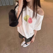Off-shoulder Spicy Girl Slash-neck Short-sleeve T-shirt
