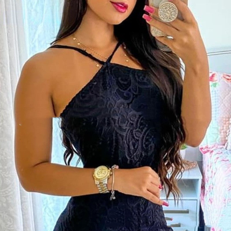 Sleeveless Lace Split Romper Trousers