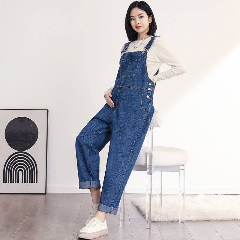 Stylish Maternity Denim Overalls with Gentle Tummy Support
