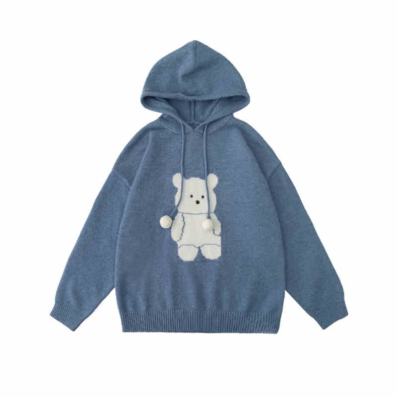 Cozy Bear Loose Knitted Hooded Sweater for Women