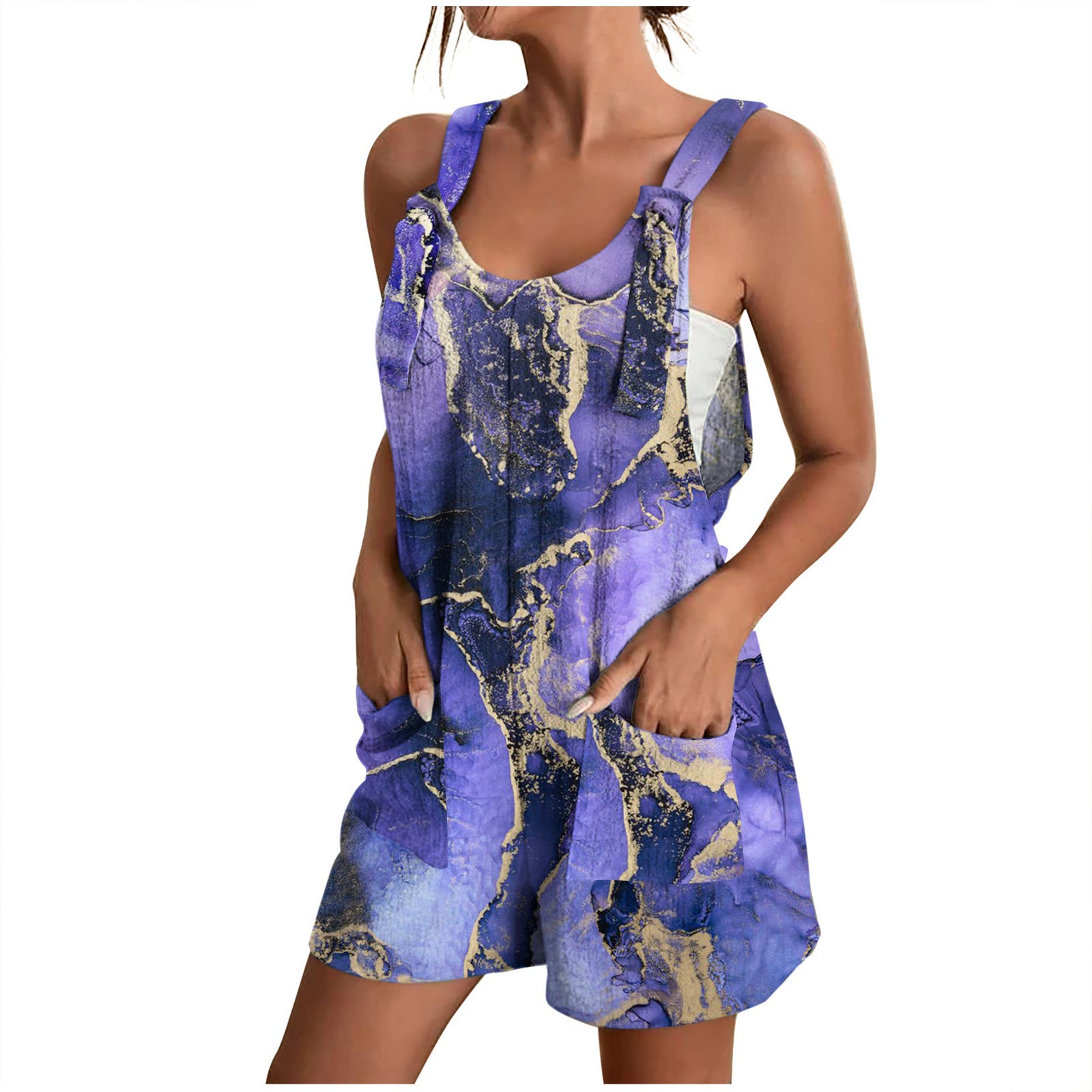 Casual Printed V-Neck Pocket Jumpsuit