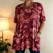 Elegant Burgundy Floral Tunic Top with Pockets