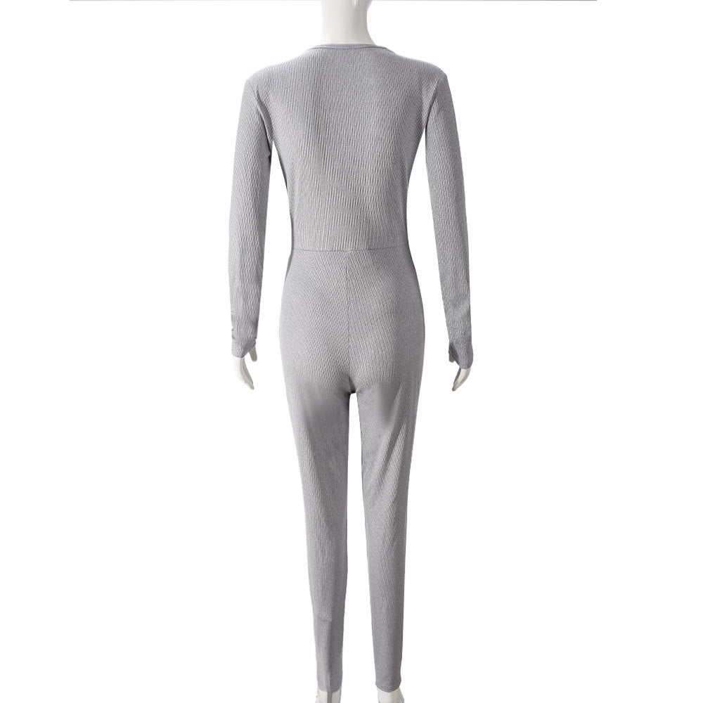 Sexy V-Neck Hollow-Out Long-Sleeve Jumpsuit