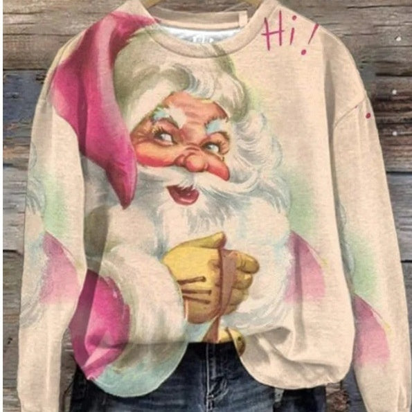 Women's Printed Round Neck Autumn Winter Pullover Sweater Top