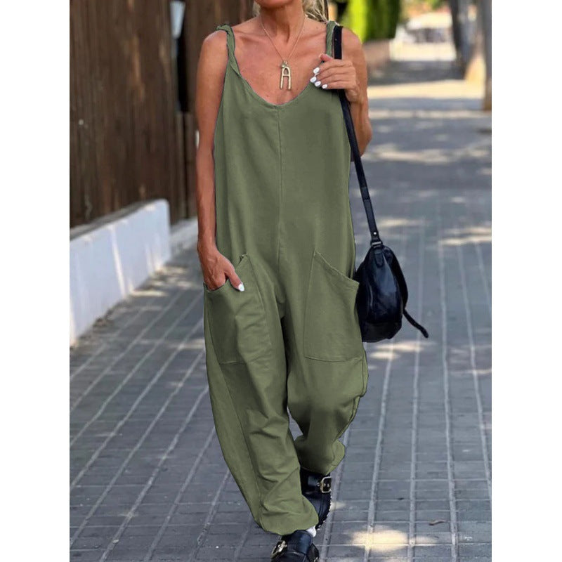 Women's Casual Solid Color Minimalist Sleeveless Jumpsuit