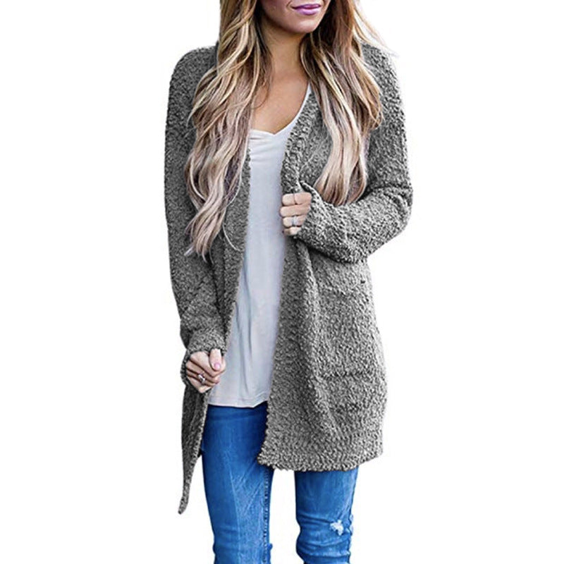 Cozy Fleece Double-Pocket Knit Cardigan Sweater