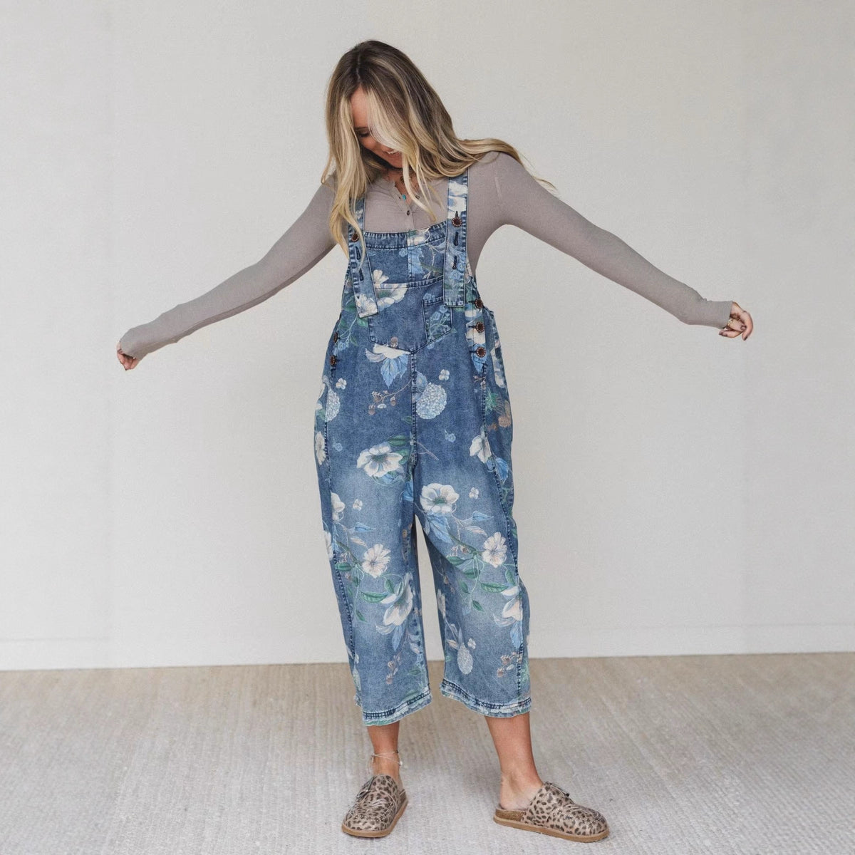 Women's Printed Denim Straight-Leg Trousers