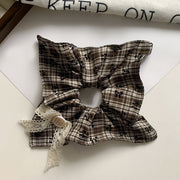 Retro Square Hair Band with Checkered Lace Buttons