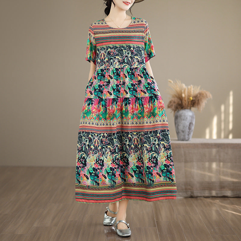 Ethnic-style Vintage High-waisted Figure-flattering Dress