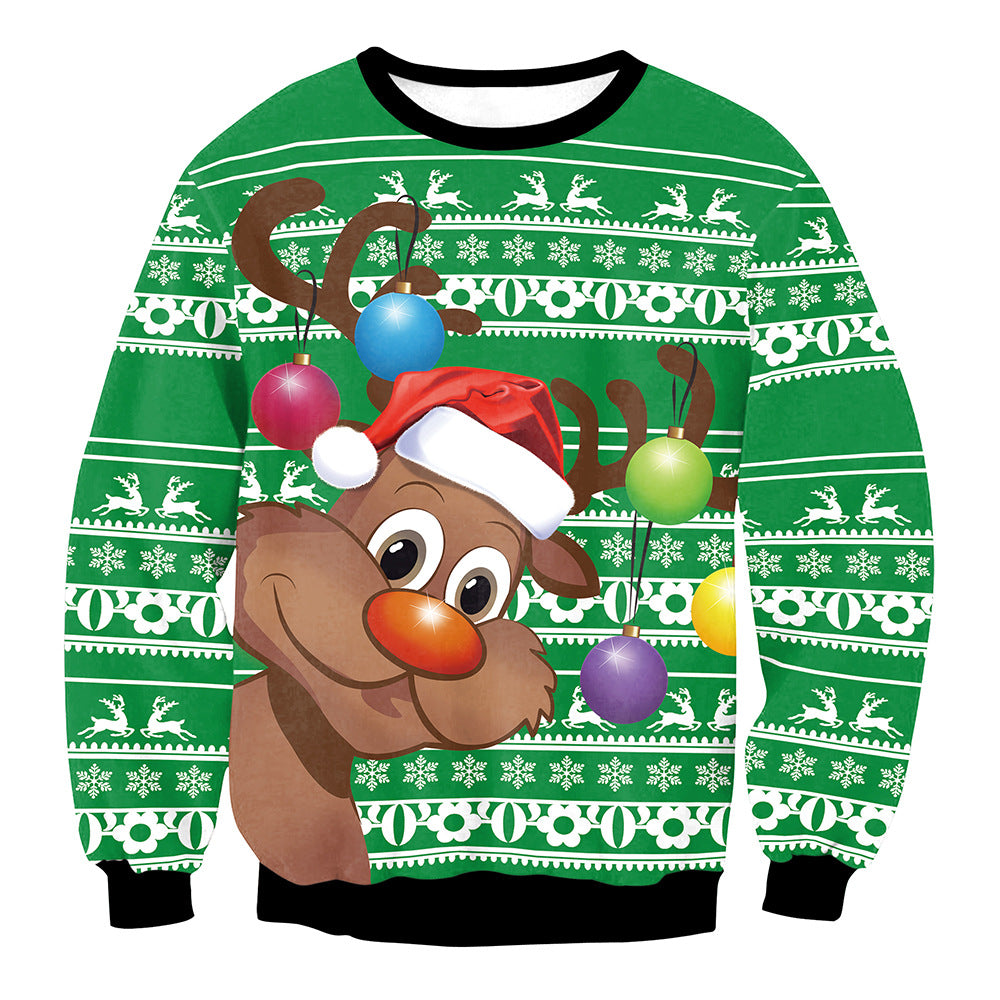 Festive Elk Print Christmas Sweater Long Sleeve Pullover