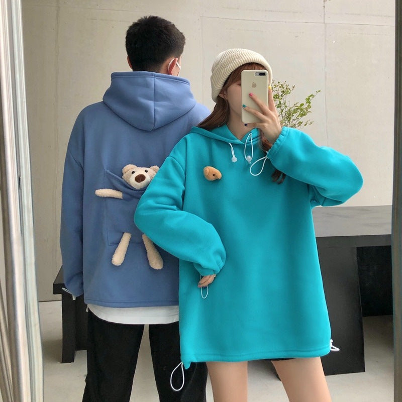 Cute Bear Fleece-Lined Oversized Winter Sweater