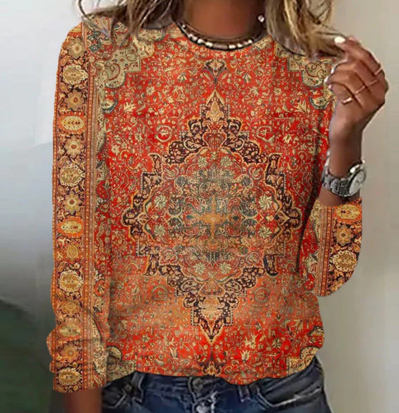 Festive Women's Christmas Print Long Sleeve Slim Tee