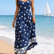 Women's Plus Size Floral Print Slim-Fit Long Suspender Dress