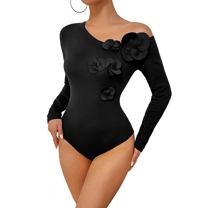 One-Shoulder Long-Sleeve Tight Jumpsuit