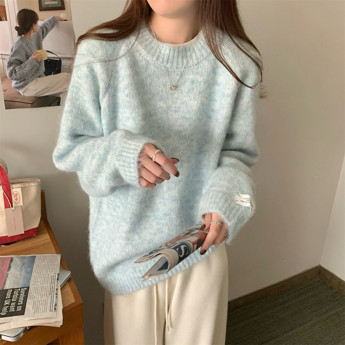 Korean-style Relaxed-fit Crewneck Pullover Sweater Loose Fit
