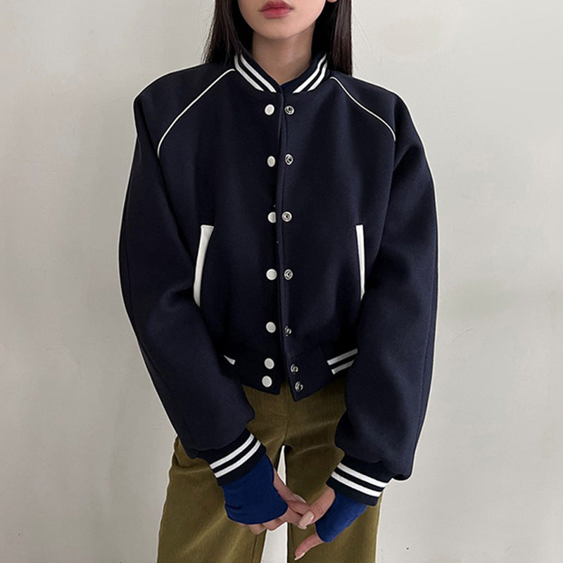 Retro Colorblock Varsity Jacket for Women