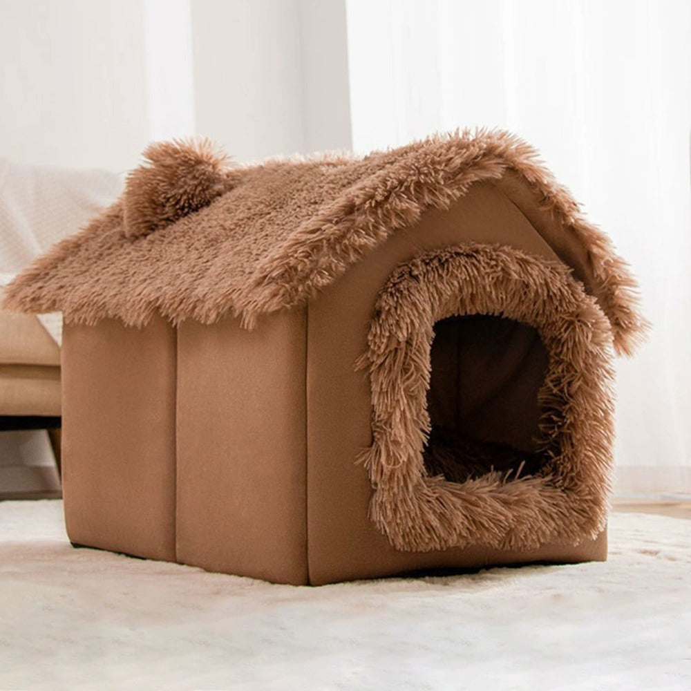 1pc Foldable Pet Bed Winter Warm Cat House Dog Kennel With Removable Cover, Suitable For All Seasons 3 Sizes Available S 12x14x12in M 13x16x14in L 15x18x17in Brown