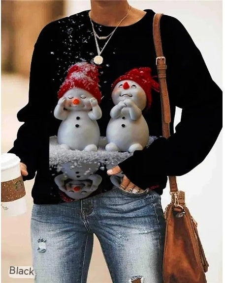 Festive Plus Size Christmas Print Long Sleeve Sweater