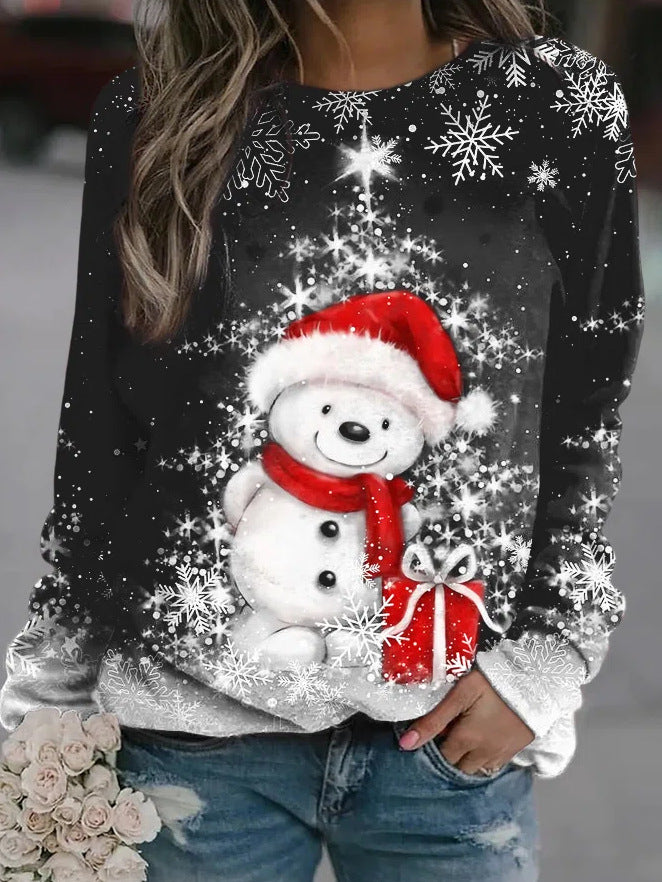 Women's Printed Round Neck Long-Sleeve Casual Sweater