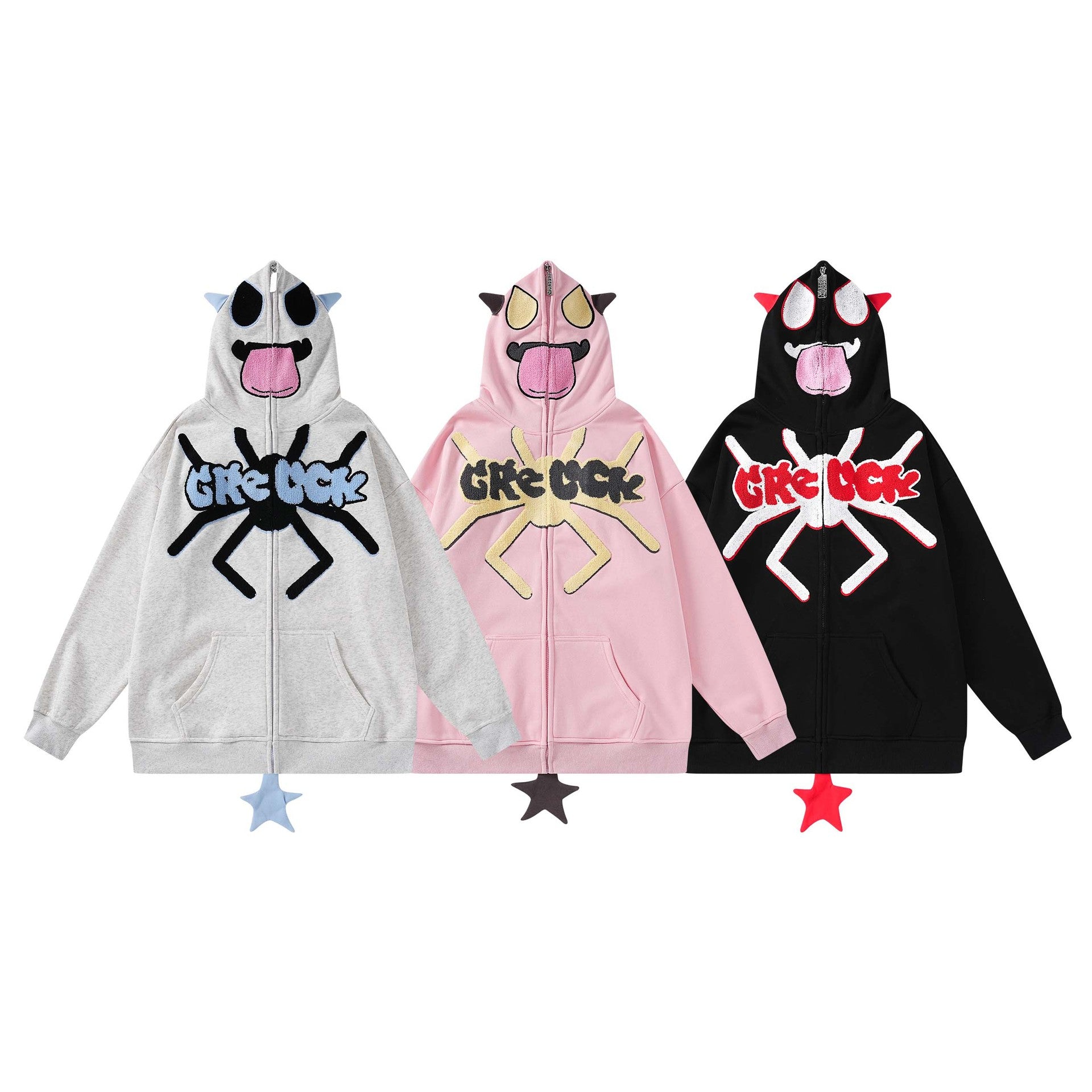 Cute Spider Embroidery Hooded Cardigan Sweater