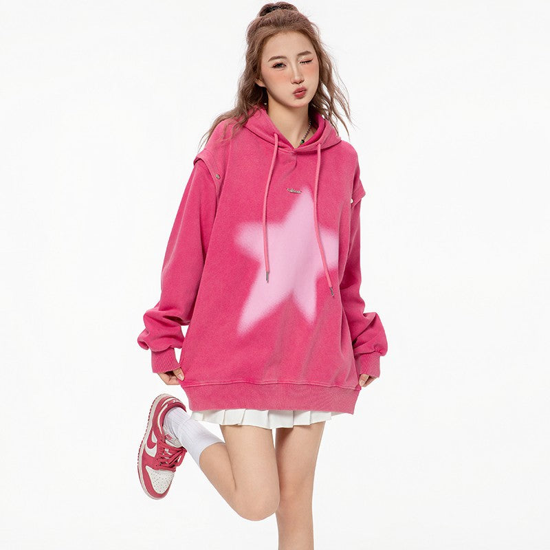 Distressed Graphic Couple's Loose Fit Autumn Sweater