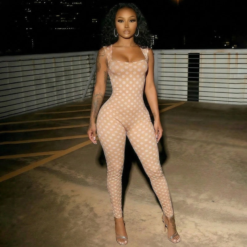 Chic Polka-Dot Slimming Jumpsuit for Women