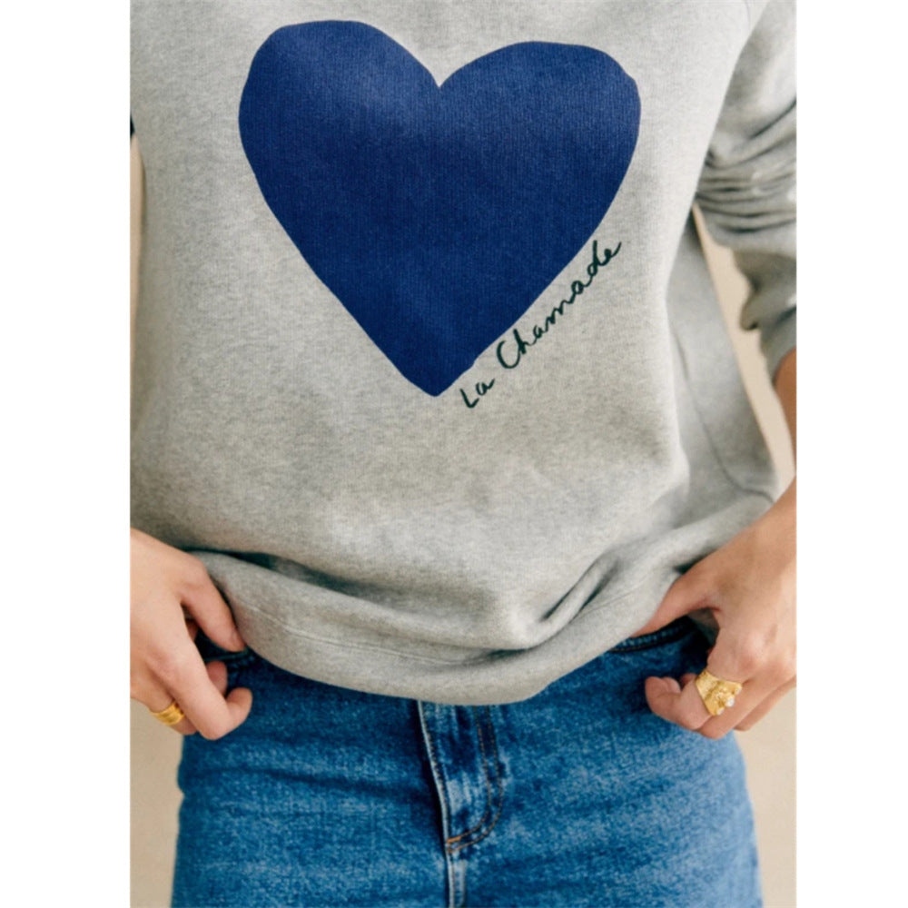 Cozy Heart Print Loose Fit Sweatshirt