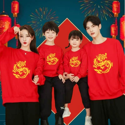 Festive Red Year of the Dragon Matching Family Winter Sweater