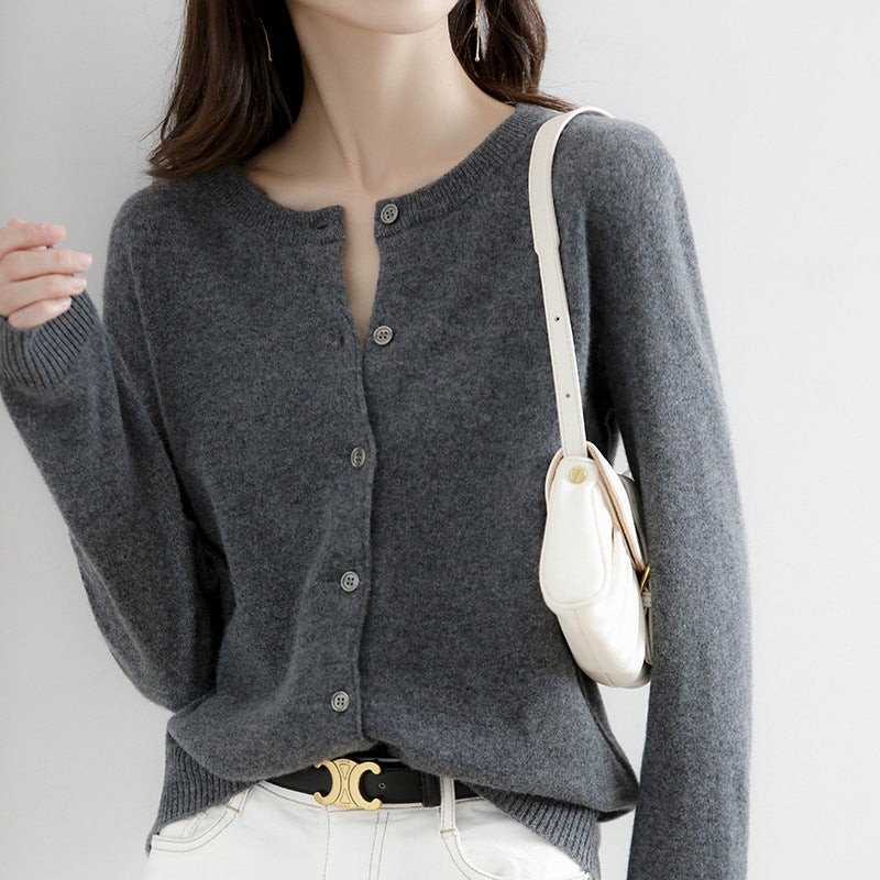 Women's Solid Color Loose Round Neck Knitted Sweater Coat