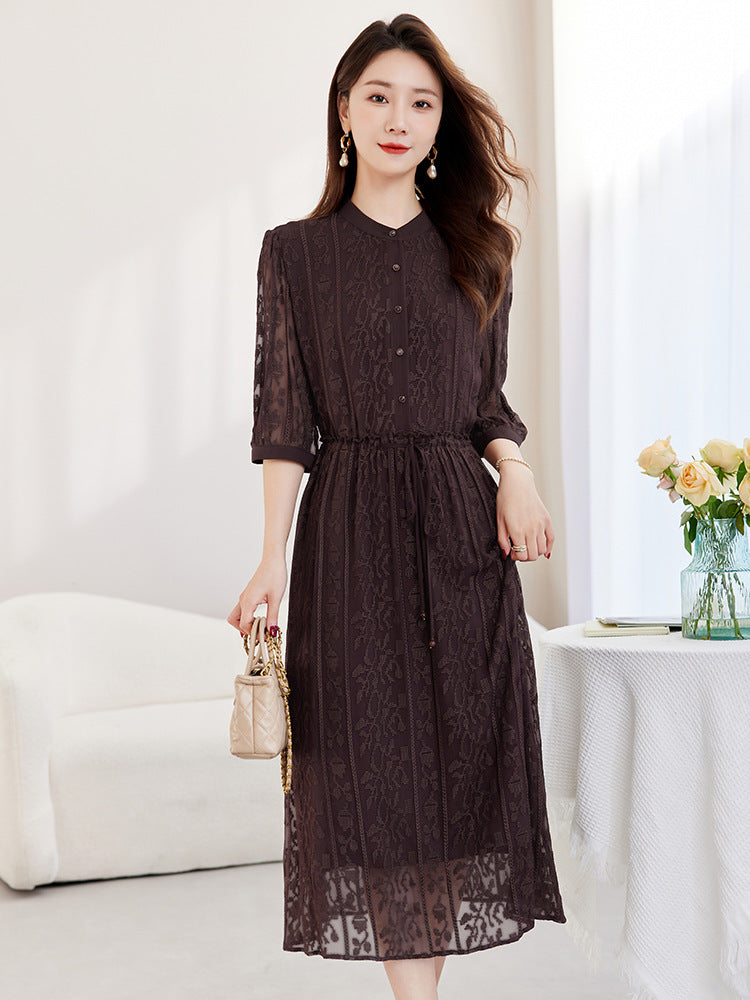 Luxury Mulberry Silk Floral Embroidered Midi Skirt