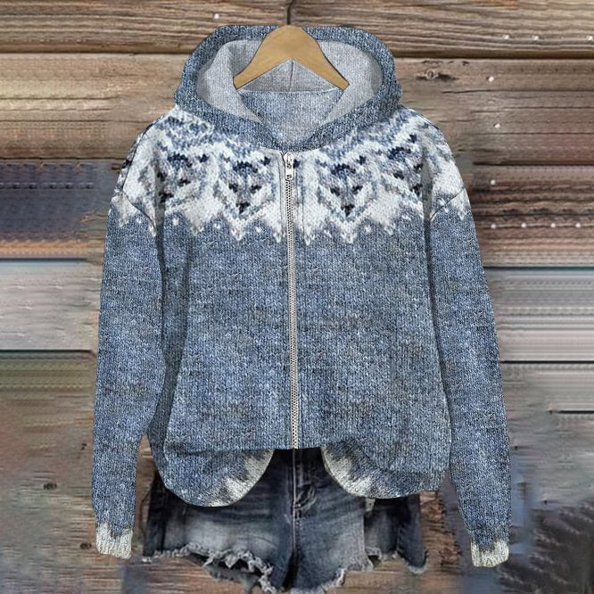 Digital Print Zipper Hooded Sweatshirt