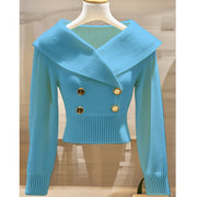 Women's Polyester Lapel Slim Sweater Sweater