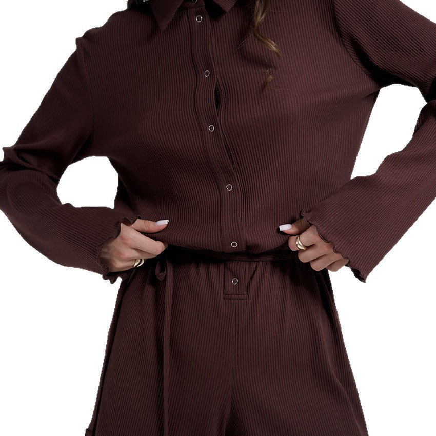 Chic Lace-Up Knit Cardigan Romper