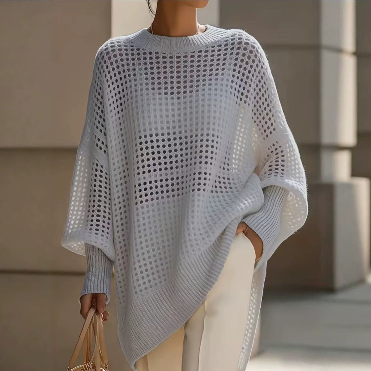 Hollow-out Pullover Loose-fitting Outerwear Sweater Laid-back Blouse Top