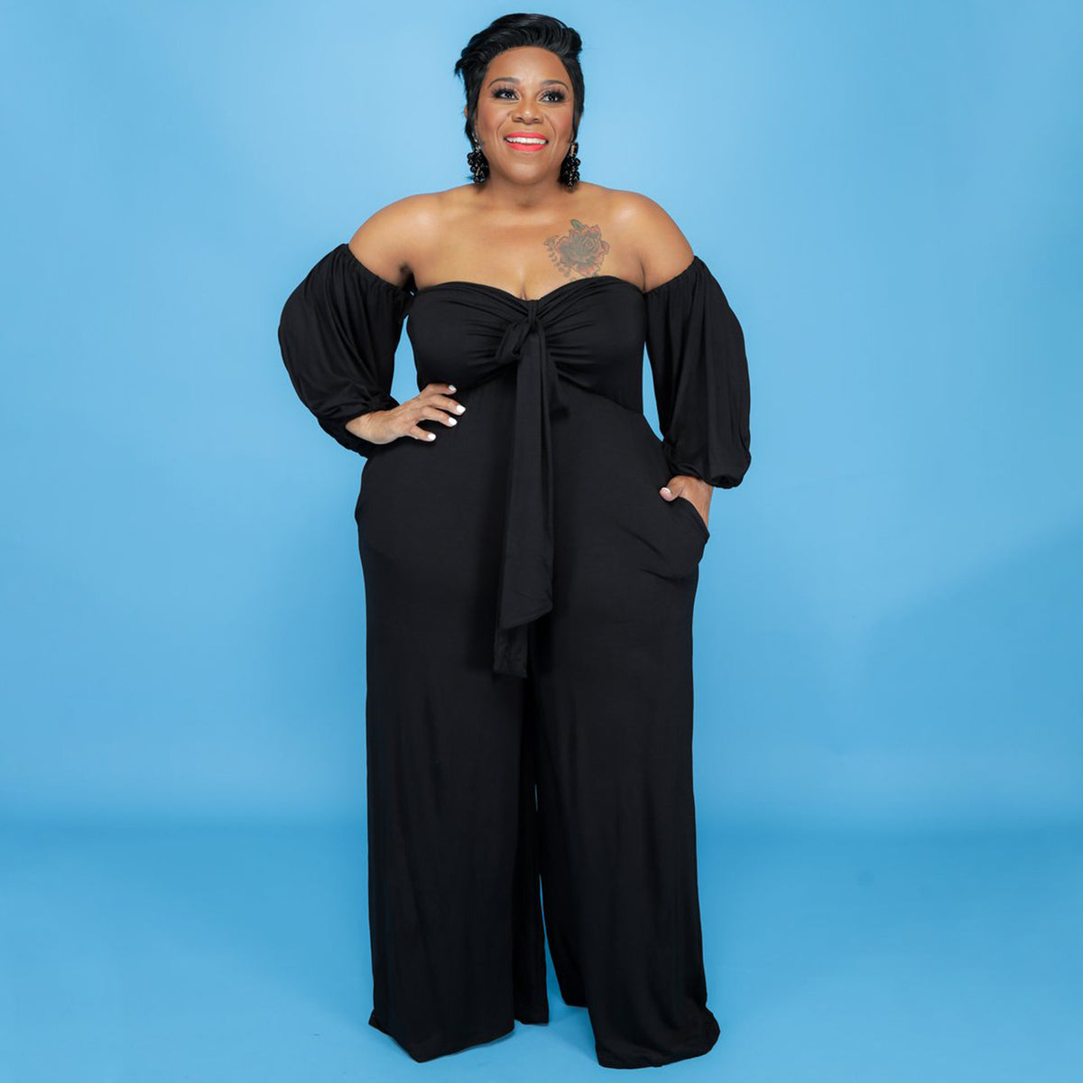 Tube Top Solid Color Jumpsuit Wide Leg Pants