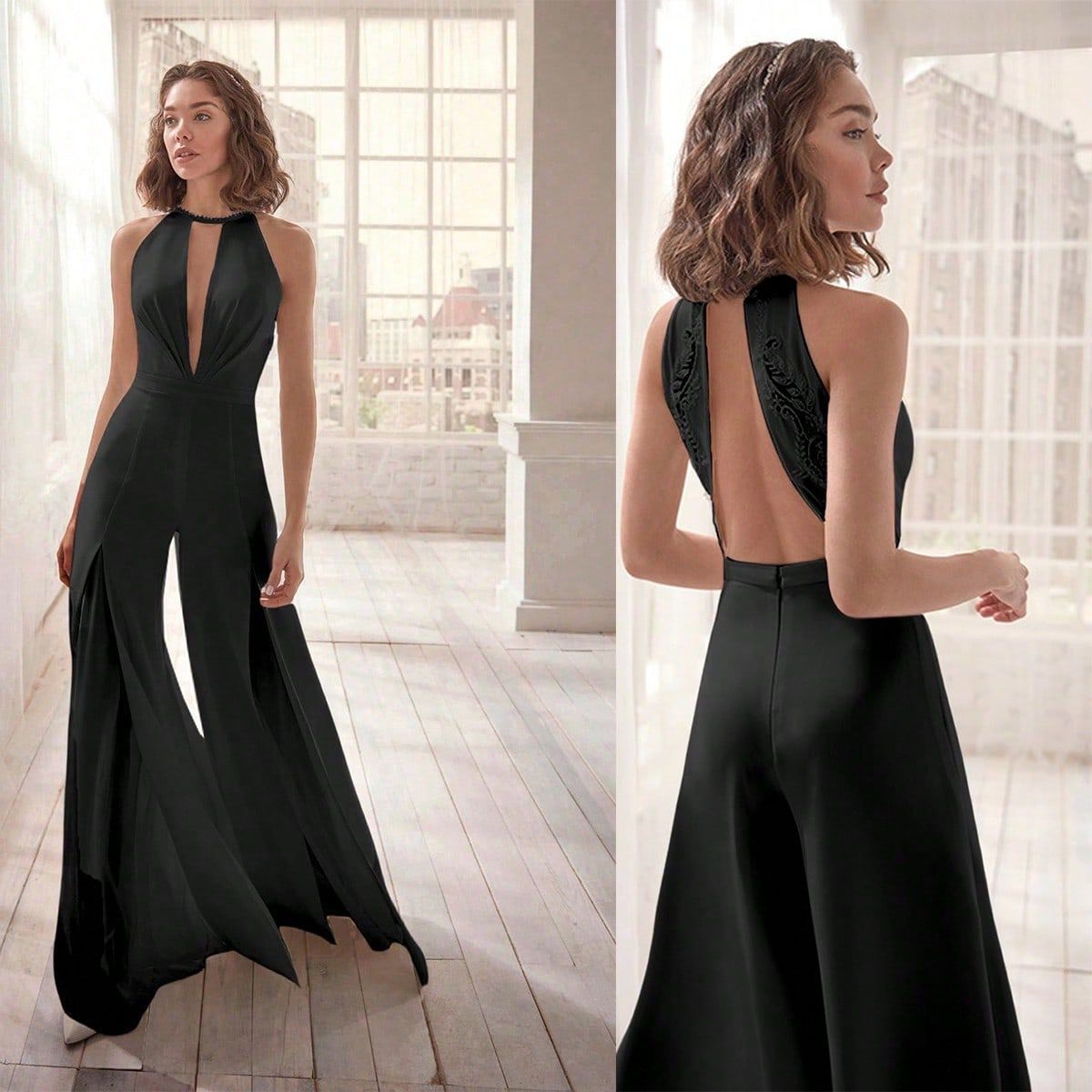 Sexy Deep V Halter Casual Jumpsuit & Trousers