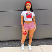 Retro Street‑Style Lip Print Tee – Sexy Short‑Sleeve Top for Women