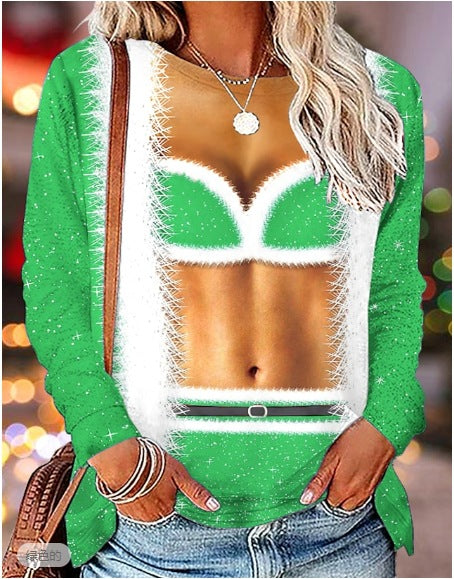 Women's Creative 3D Printed Round Neck Long-sleeved Sweater