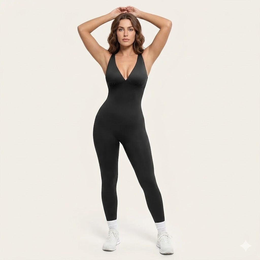 Deep V Shapewear With Chest Support Breathable High-Waisted Tummy Control Jumpsuit