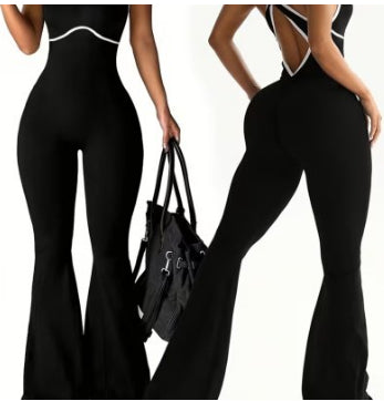 Crew Neck Yoga And Fitness Tight Flared Pants