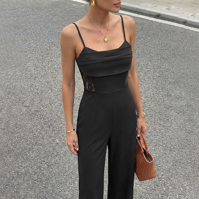 Women's Lace Patchwork Sheer Jumpsuit